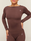 Gymshark Everyday Seamless Wide Neck Long Sleeve Top — Espresso Brown — 1