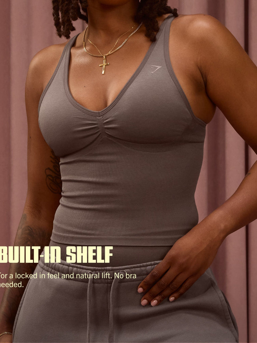 Gymshark Lift Seamless Tank with Shelf — Cool Brown — 2