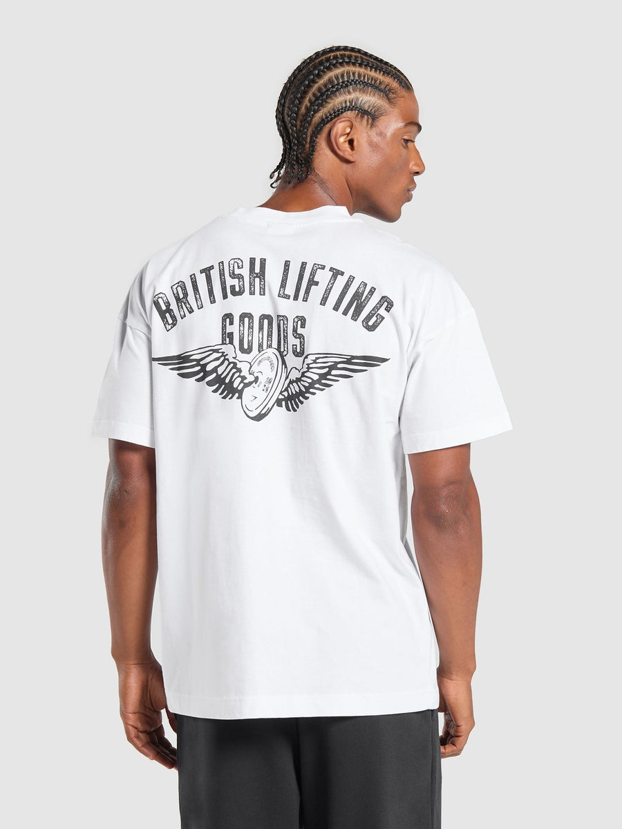 Gymshark British Lifting Goods Graphic T-Shirt — White — 1