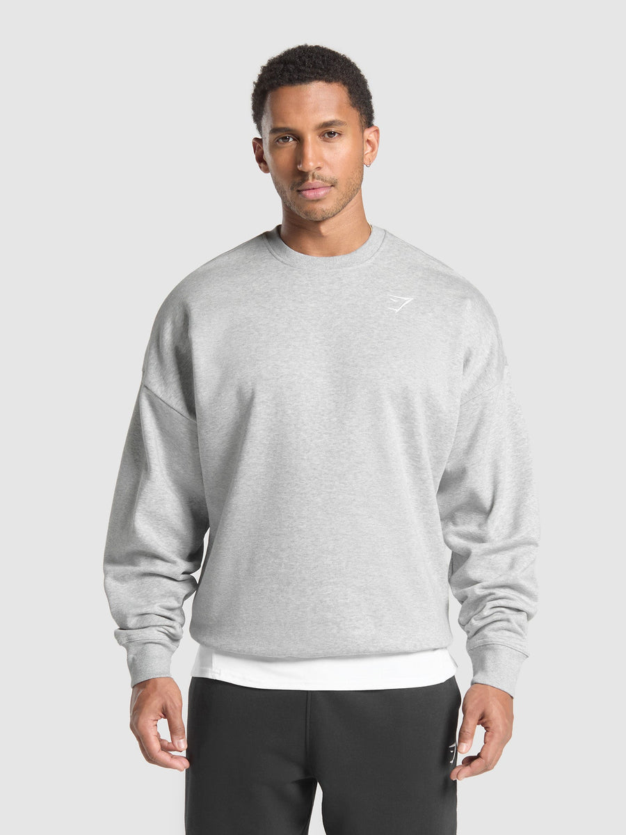 Gymshark Crest Oversized Crew — Light Grey Core Marl — 1