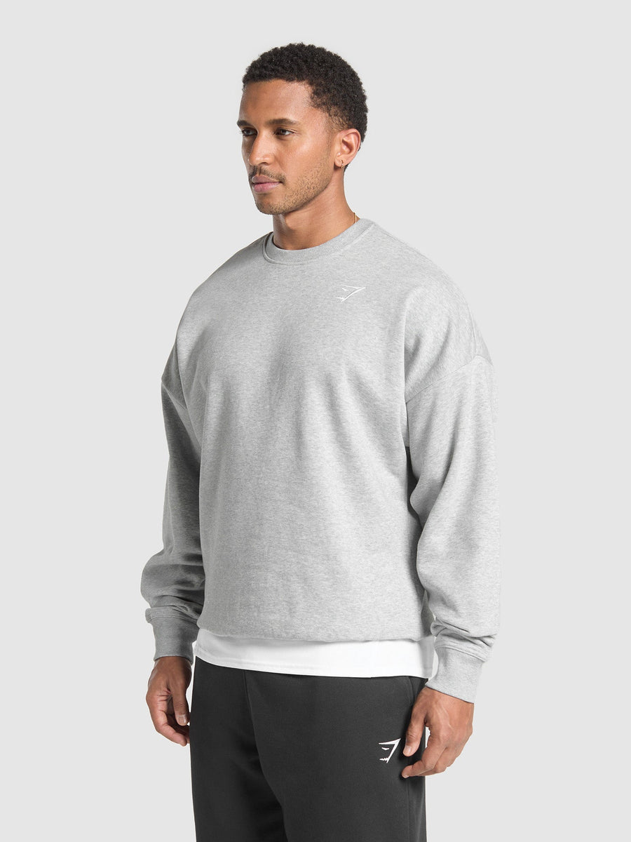 Gymshark Crest Oversized Crew — Light Grey Core Marl — 4