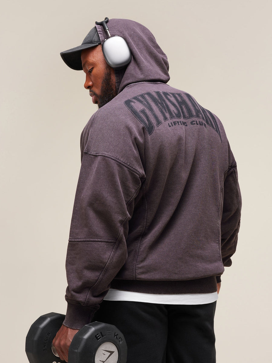 Gymshark Heritage Washed Hoodie — Plum Brown/Acid Wash Small Ball — 4