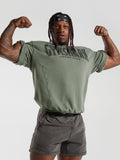 Gymshark Heritage Washed Short Sleeve Crew — Dusk Green/Acid Wash Small Ball — 4