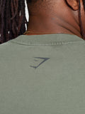 Gymshark Heritage Washed Short Sleeve Crew — Dusk Green/Acid Wash Small Ball — 5