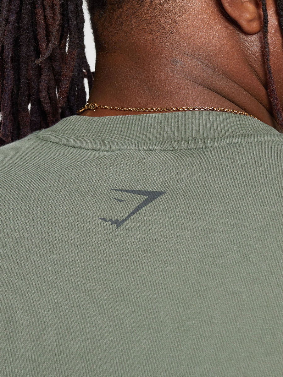 Gymshark Heritage Washed Short Sleeve Crew — Dusk Green/Acid Wash Small Ball — 5