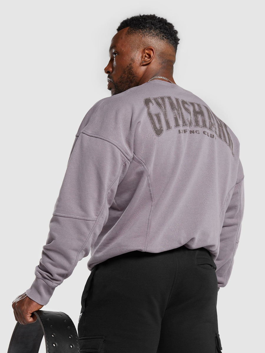 Gymshark Heritage Washed Crew — Fog Purple/Acid Wash Small Ball — 6