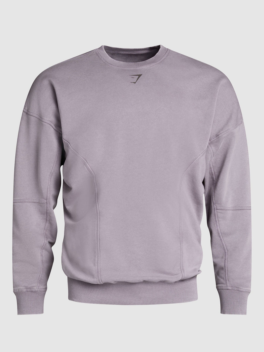 Gymshark Heritage Washed Crew — Fog Purple/Acid Wash Small Ball — 8