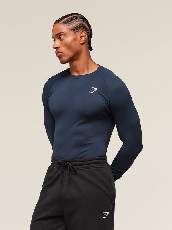 Gymshark Geo Seamless Long Sleeve T-Shirt — Navy/Heavy Blue