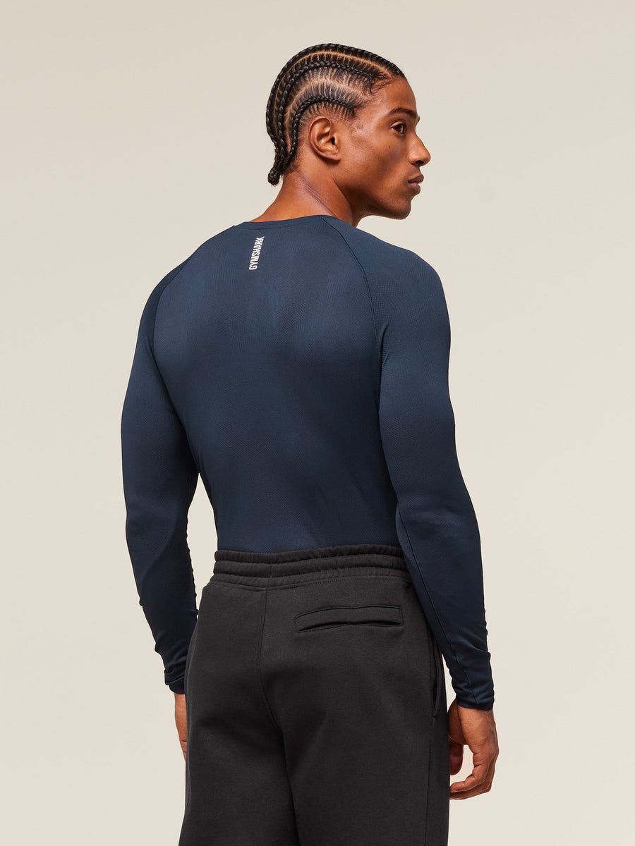 Gymshark Geo Seamless Long Sleeve T-Shirt — Navy/Heavy Blue — 5
