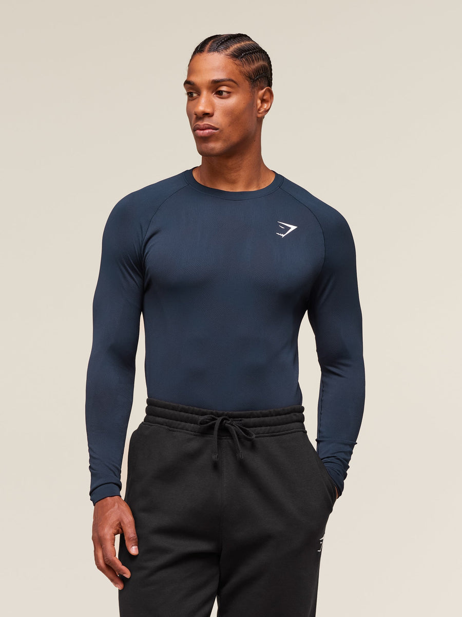 Gymshark Geo Seamless Long Sleeve T-Shirt — Navy/Heavy Blue — 6