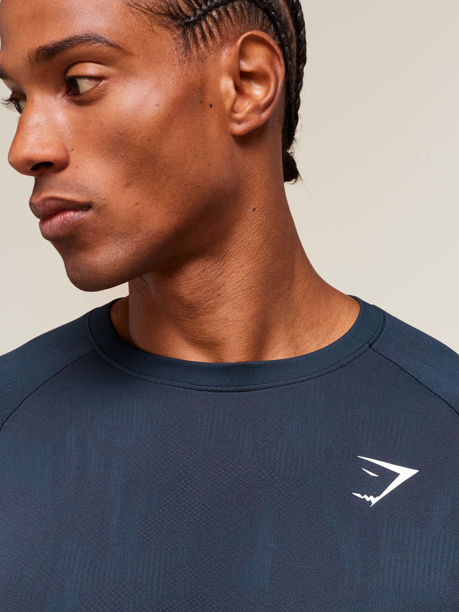 Gymshark Geo Seamless Long Sleeve T-Shirt — Navy/Heavy Blue — 7