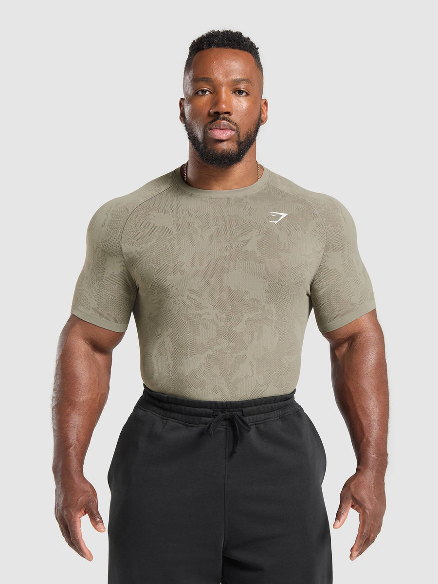 Gymshark Geo Seamless T-Shirt — Linen Brown/Camo Brown — 1