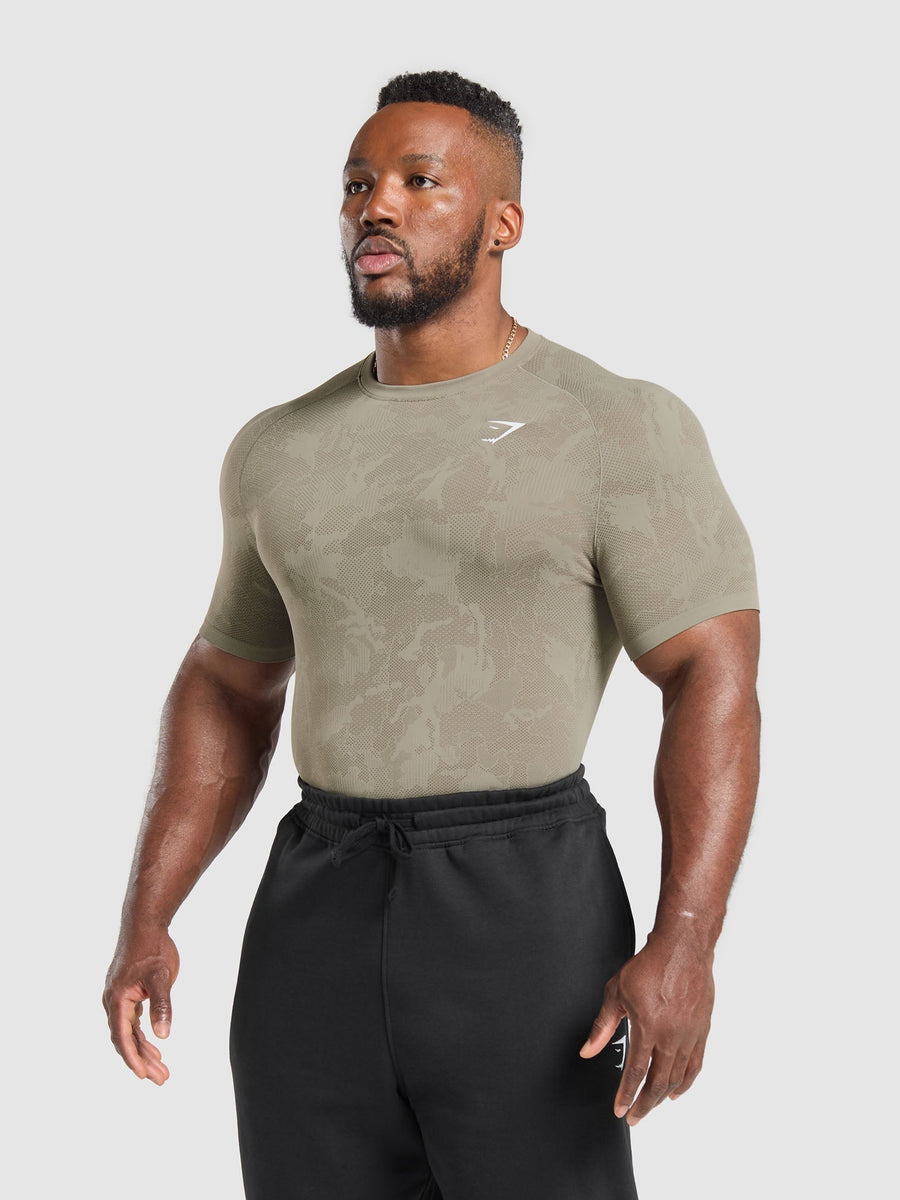 Gymshark Geo Seamless T-Shirt — Linen Brown/Camo Brown — 3