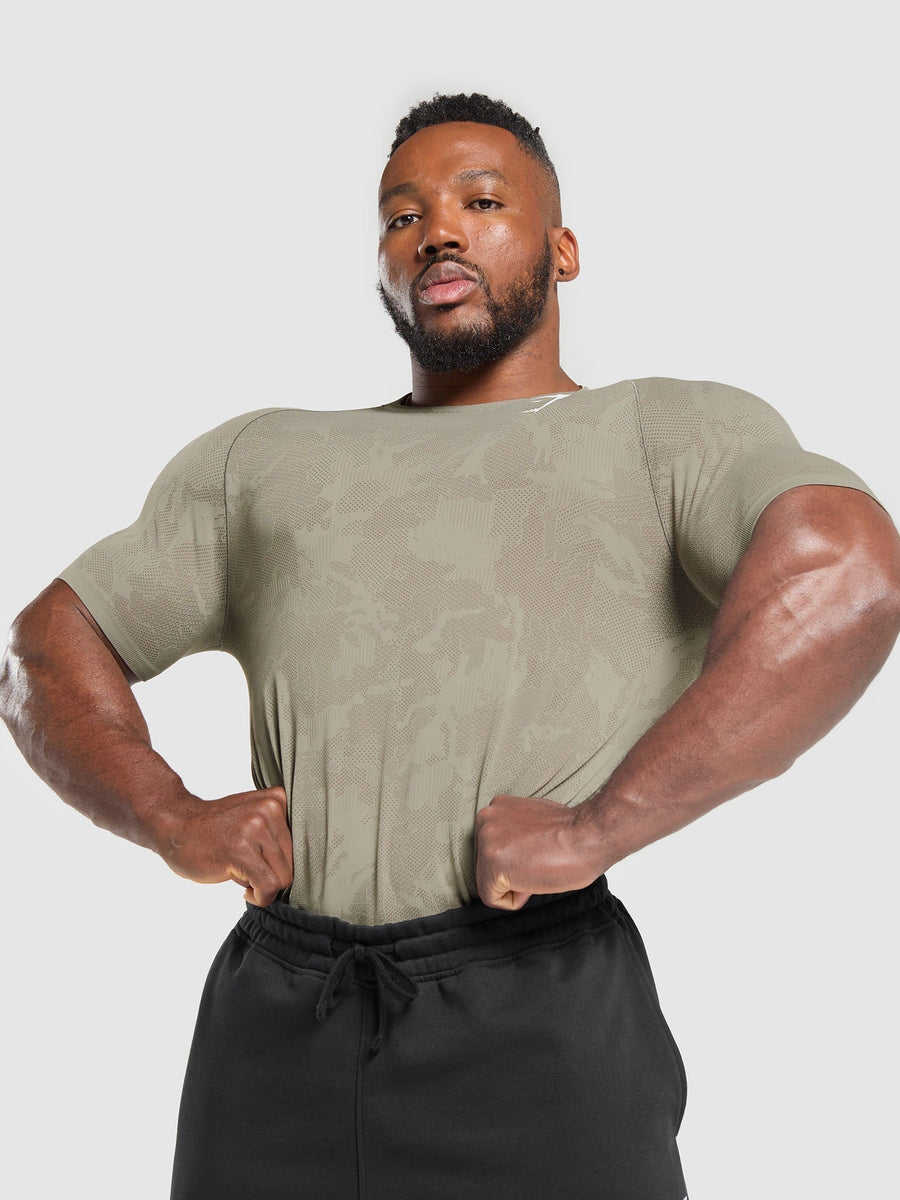 Gymshark Geo Seamless T-Shirt — Linen Brown/Camo Brown — 5