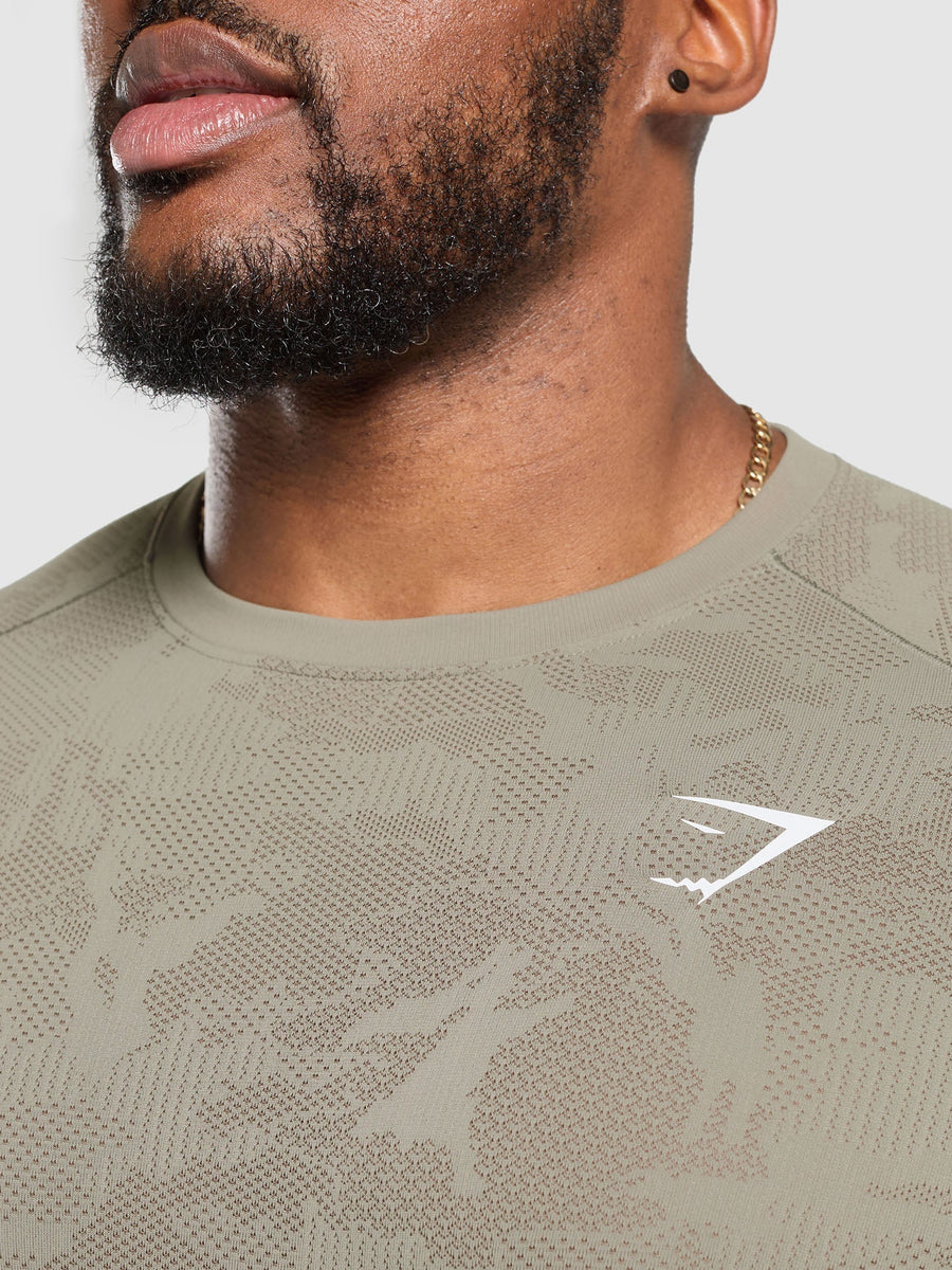 Gymshark Geo Seamless T-Shirt — Linen Brown/Camo Brown — 6