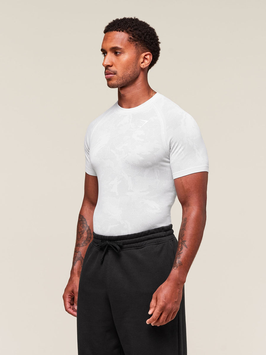 Gymshark Geo Seamless T-Shirt — White/Light Grey — 6