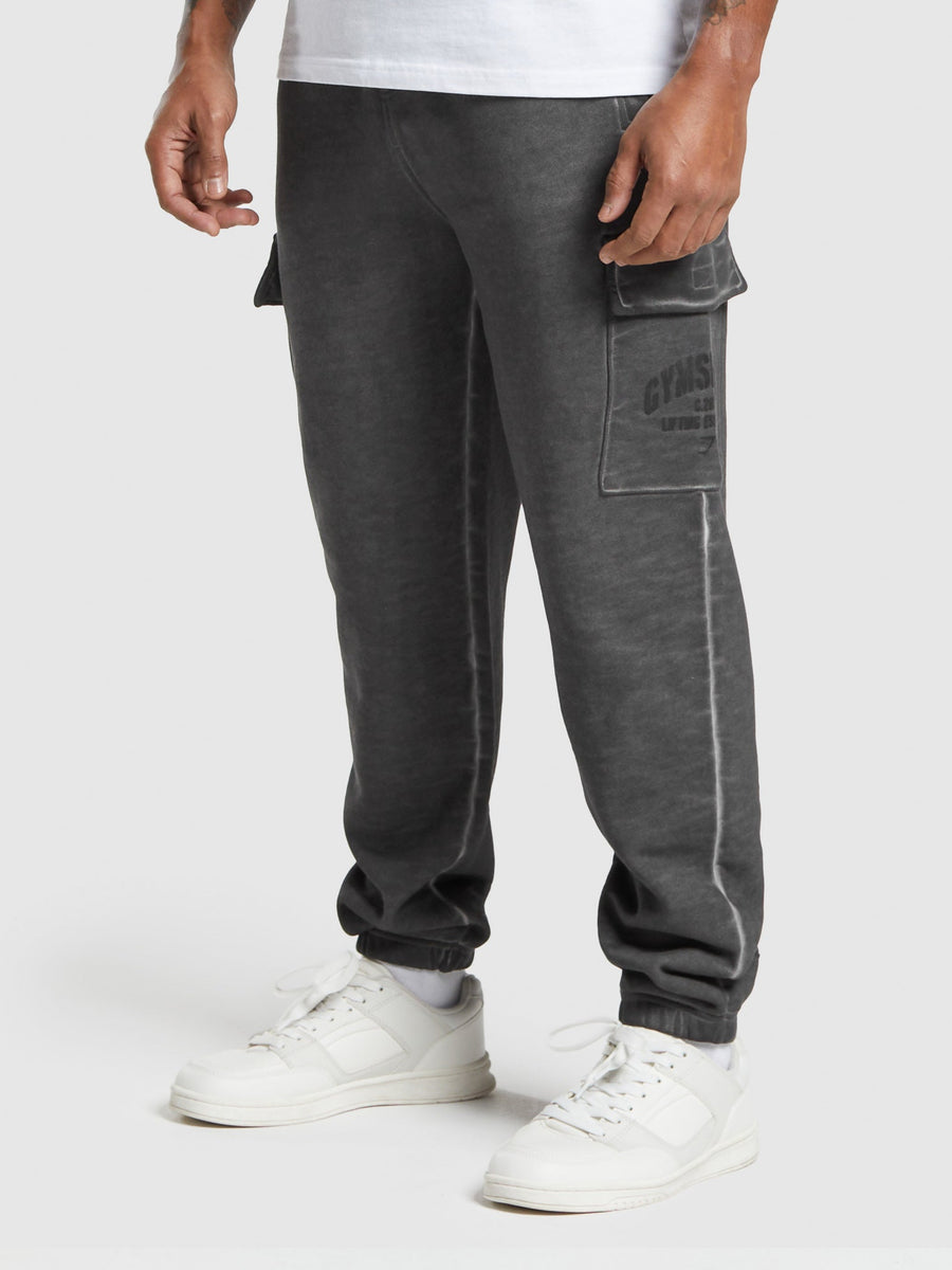 Gymshark Heavyweight Washed Cargo Joggers — Black/Solid Flat Oil Dye — 1