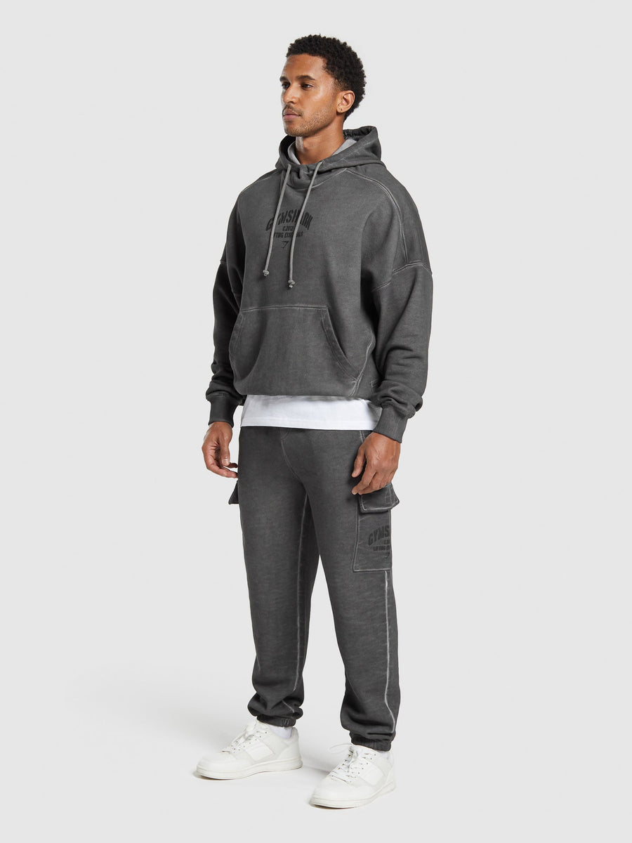 Gymshark Heavyweight Washed Cargo Joggers — Black/Solid Flat Oil Dye — 4