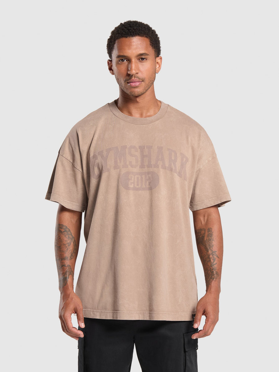 Gymshark Collegiate Shadow Washed T-Shirt — Stone Pink/Stone Acid Wash — 1