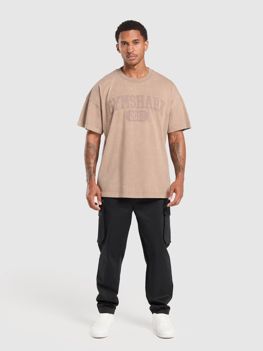 Gymshark Collegiate Shadow Washed T-Shirt — Stone Pink/Stone Acid Wash — 4