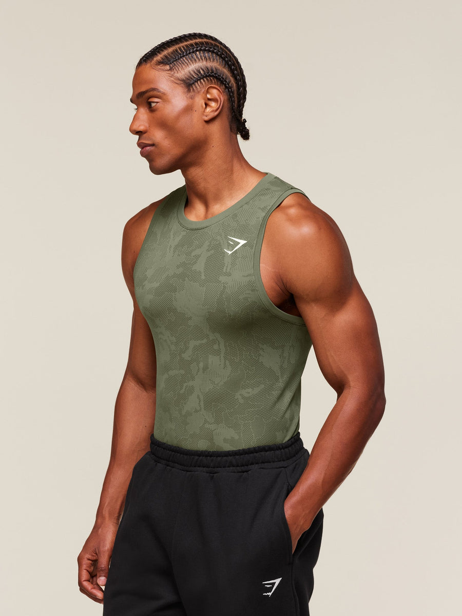 Gymshark Geo Seamless Tank — Core Olive/Deep Olive Green — 2