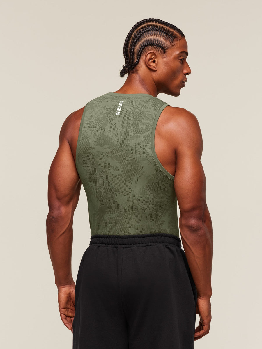 Gymshark Geo Seamless Tank — Core Olive/Deep Olive Green — 3