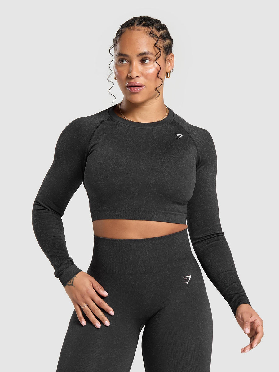 Gymshark Adapt Fleck Seamless Long Sleeve Crop Top — Mineral | Black — 1