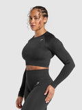 Gymshark Adapt Fleck Seamless Long Sleeve Crop Top — Mineral | Black — 3