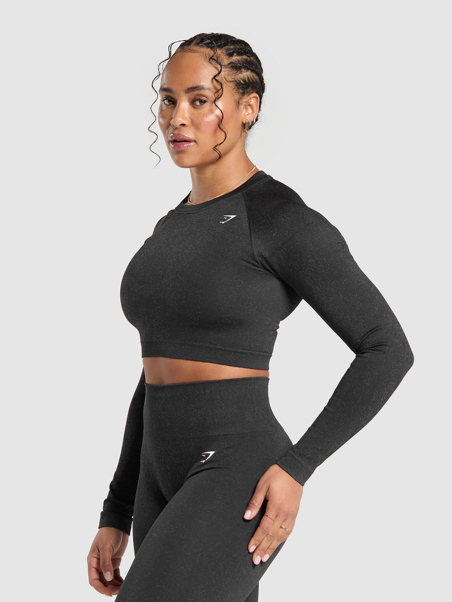 Gymshark Adapt Fleck Seamless Long Sleeve Crop Top — Mineral | Black — 3