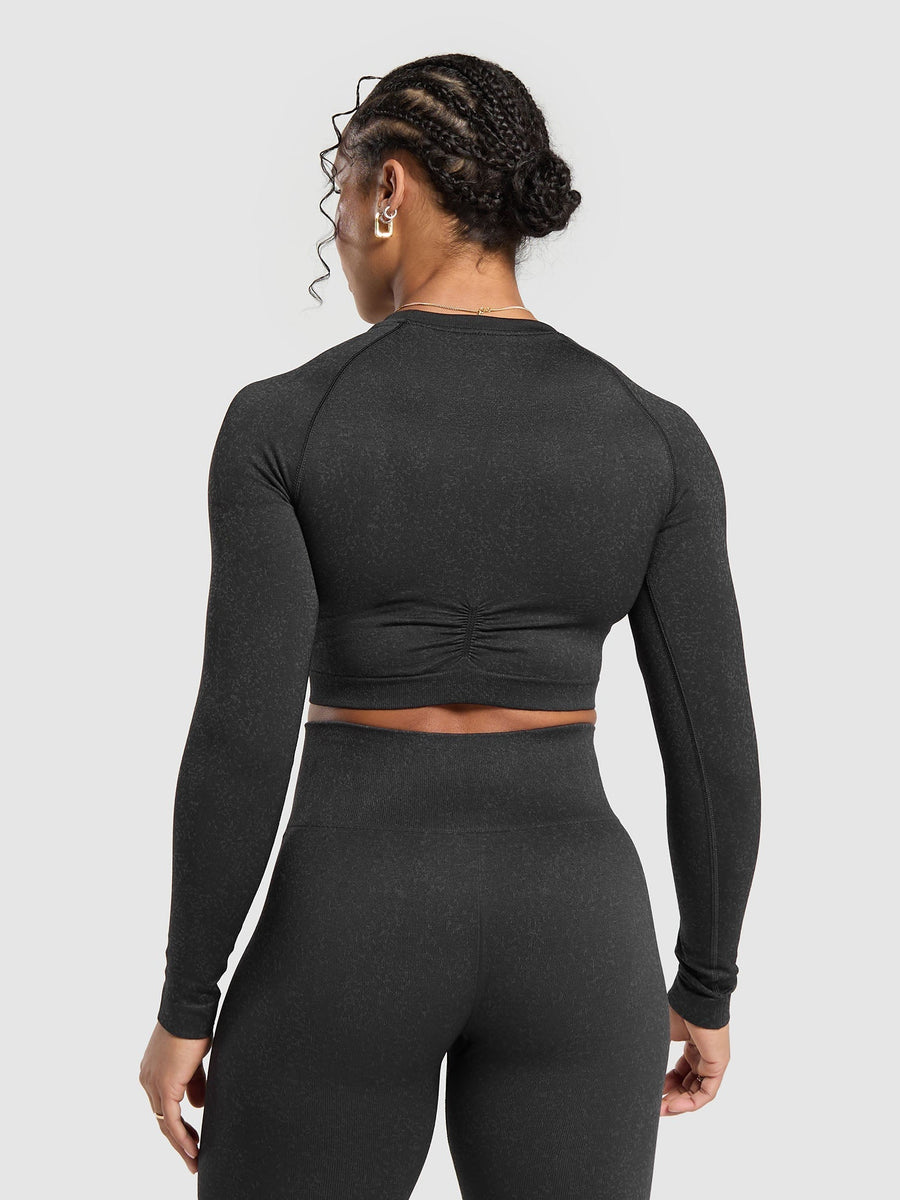 Gymshark Adapt Fleck Seamless Long Sleeve Crop Top — Mineral | Black — 2