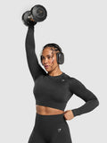 Gymshark Adapt Fleck Seamless Long Sleeve Crop Top — Mineral | Black — 6