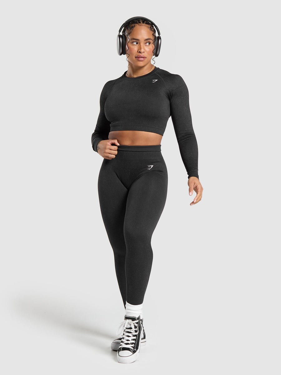 Gymshark Adapt Fleck Seamless Long Sleeve Crop Top — Mineral | Black — 4