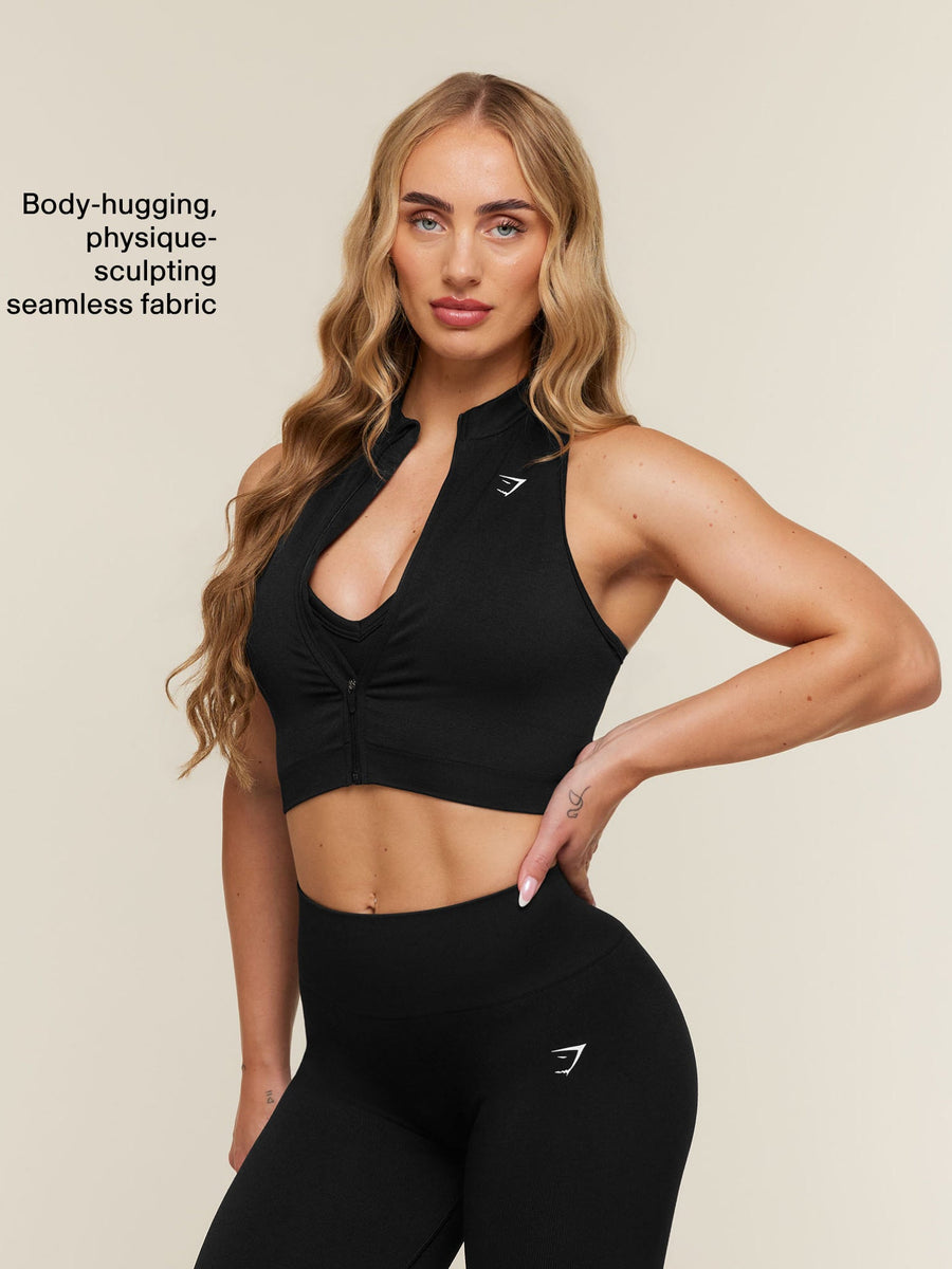 Gymshark Adapt Solid Zip Front Top — Black — 2