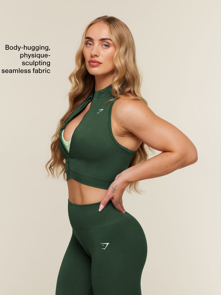 Gymshark Adapt Solid Zip Front Top — Earth Green — 2