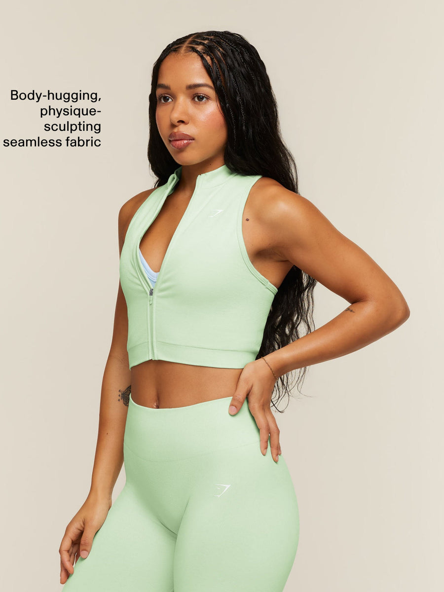 Gymshark Adapt Solid Zip Front Top — Sprint Green — 2