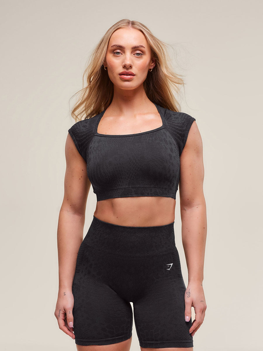 Gymshark Adapt Animal X Whitney Seamless Crop Top — Black/Asphalt Grey — 1