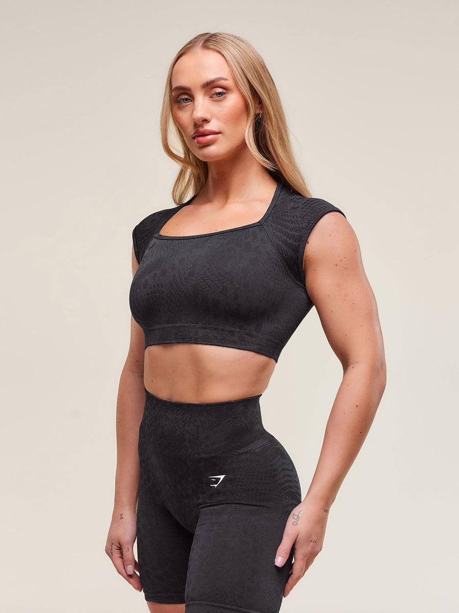 Gymshark Adapt Animal X Whitney Seamless Crop Top — Black/Asphalt Grey — 7