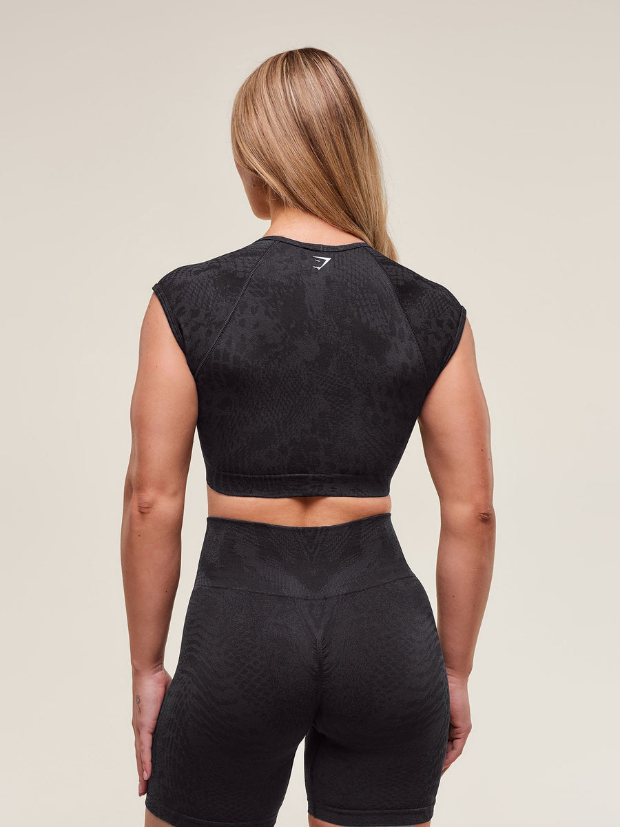 Gymshark Adapt Animal X Whitney Seamless Crop Top — Black/Asphalt Grey — 2