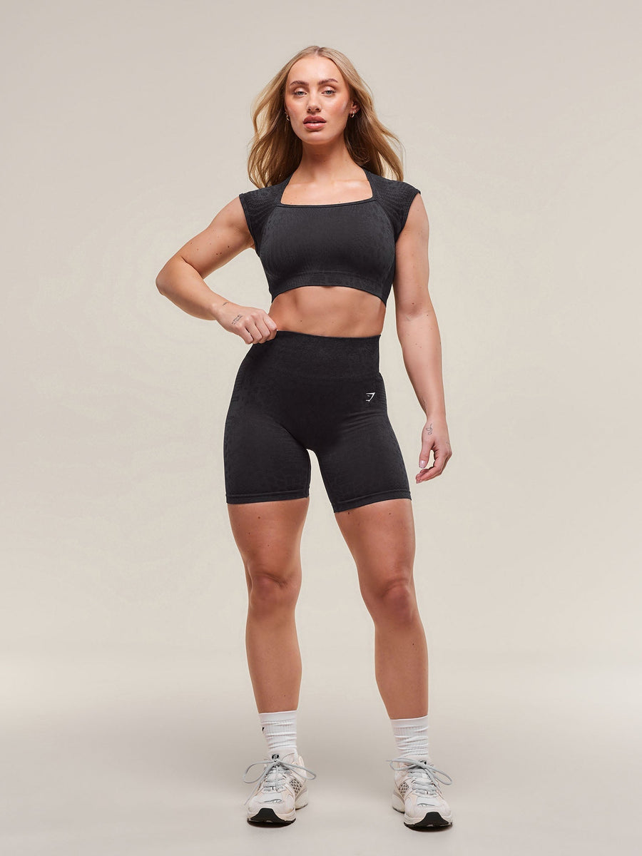 Gymshark Adapt Animal X Whitney Seamless Crop Top — Black/Asphalt Grey — 4