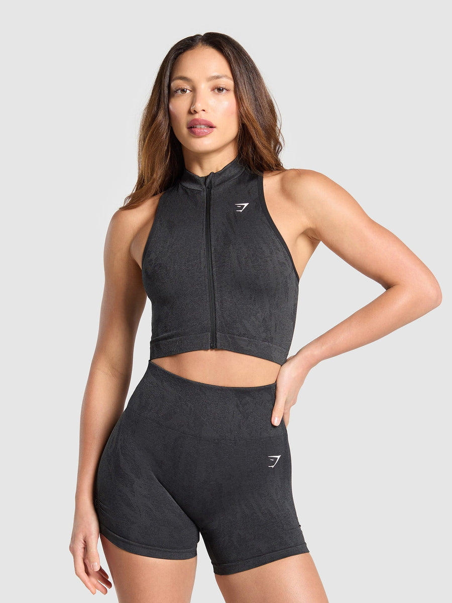 Gymshark Adapt Camo Seamless Zip Up Crop Top — Asphalt Grey/Black — 1