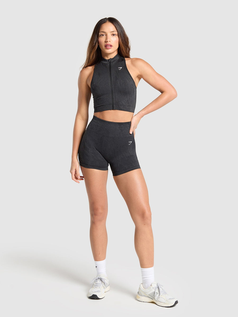 Gymshark Adapt Camo Seamless Zip Up Crop Top — Asphalt Grey/Black — 4