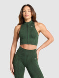 Gymshark Adapt Camo Seamless Zip Up Crop Top — Trail Green/Classic Green — 1