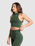 Gymshark Adapt Camo Seamless Zip Up Crop Top — Trail Green/Classic Green — 3