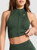 Gymshark Adapt Camo Seamless Zip Up Crop Top — Trail Green/Classic Green — 6