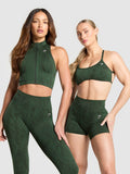 Gymshark Adapt Camo Seamless Zip Up Crop Top — Trail Green/Classic Green — 5