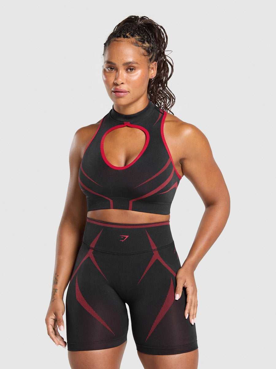 Gymshark Apex Lift Seamless Crop Top — Black/Carmine Red — 1