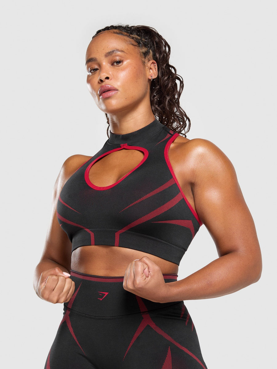 Gymshark Apex Lift Seamless Crop Top — Black/Carmine Red — 5