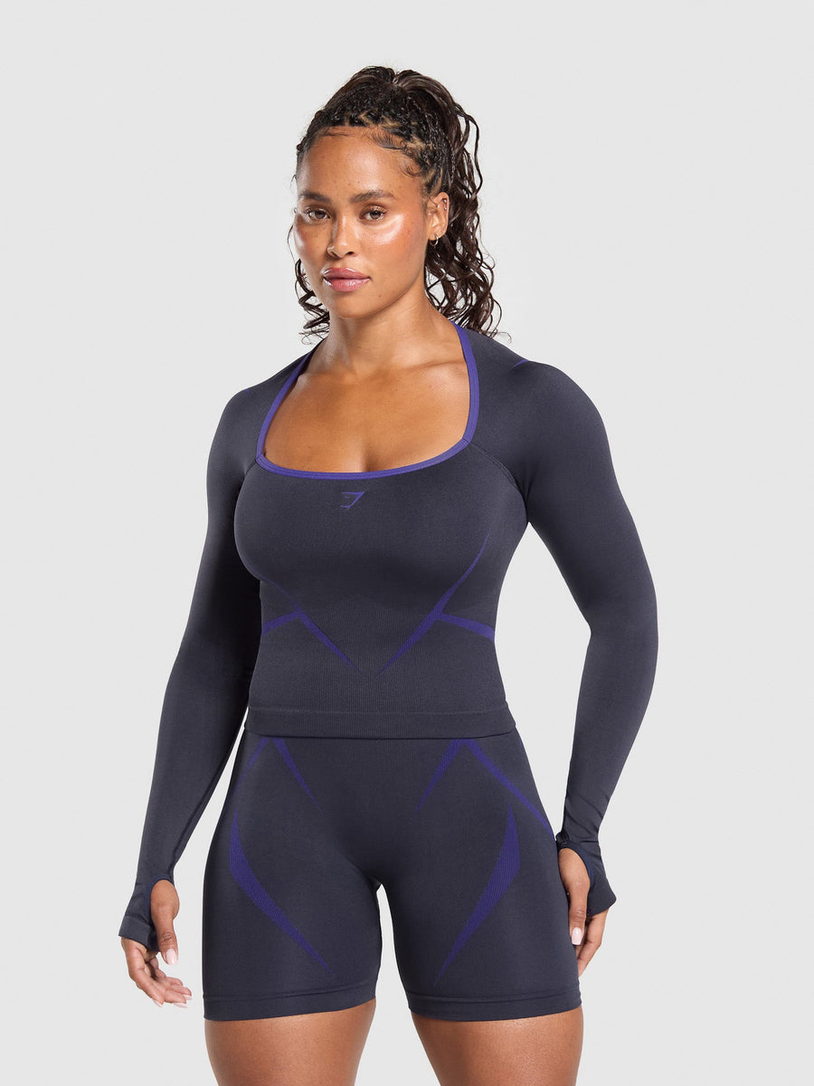 Gymshark Apex Lift Seamless Long Sleeve Crop Top — Heavy Blue/Cobalt Purple — 1