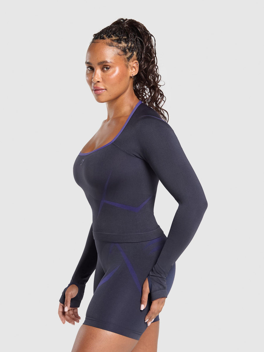 Gymshark Apex Lift Seamless Long Sleeve Crop Top — Heavy Blue/Cobalt Purple — 3