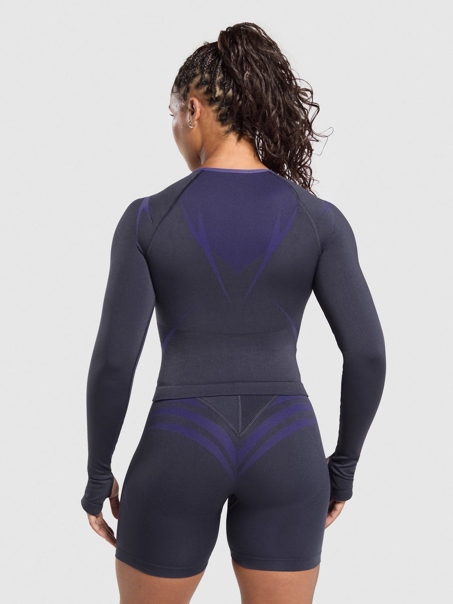 Gymshark Apex Lift Seamless Long Sleeve Crop Top — Heavy Blue/Cobalt Purple — 2